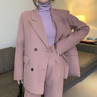 Long-sleeve T-shirt / Double Breasted Blazer / Wide-leg Dress Pants / Set