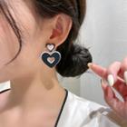 Heart Alloy Dangle Earring 1 Piece - S925 Silver - Black & White - One Size