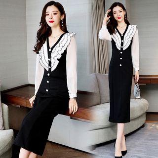 Chiffon Panel Midi Knit Dress