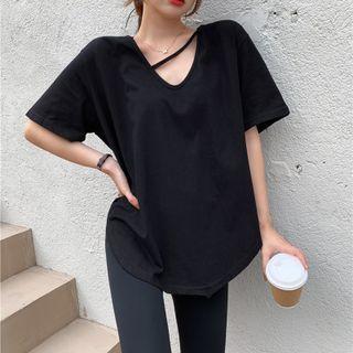 V-neck Short Sleeve Cut-out T-shirt