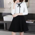 Knit Bow Accent Long-sleeve A-line Dress