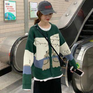 Contrast Color Cartoon Knit Cardigan / Sweater