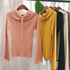 Ruffle-trim Tie-neck Long-sleeve Knit Top