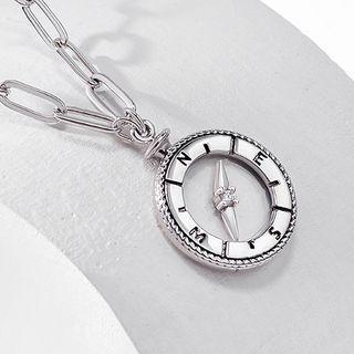 Compass Pendant Alloy Necklace Silver - One Size