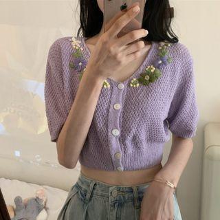 Flower Detail Short-sleeve Knit Top