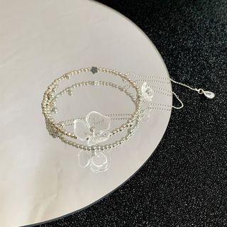 Flower Acrylic Faux Crystal Alloy Bangle Transparent Flower - Silver - One Size