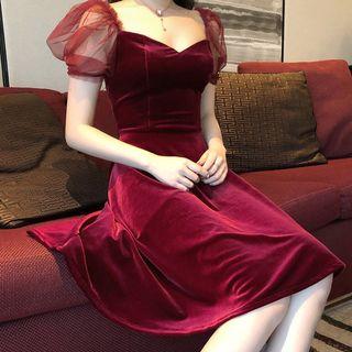 Short-sleeve Velvet Panel Dress