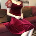 Short-sleeve Velvet Panel Dress
