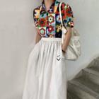 Floral Short-sleeve Shirt / Midi Skirt