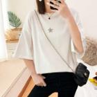 Elbow-sleeve Star Embroidered T-shirt