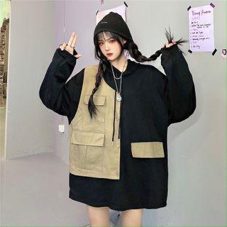 Mock Two-piece Layered Sweatshirt Black - One Size