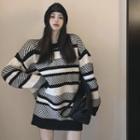Striped Fleece Panel Mini Sweater Dress
