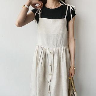 Linen Buttoned Sleeveless A-line Dress