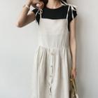 Linen Buttoned Sleeveless A-line Dress