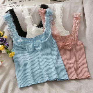 Lace-trim Ribbed-knit Crop Tank Top