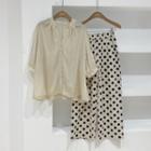 Elbow-sleeve V-neck Blouse Almond - M