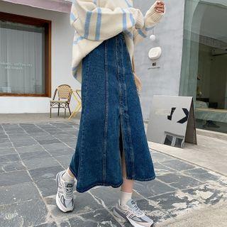 Washed Stripe Split A-line Skirt