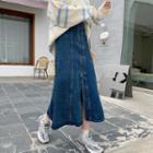 Washed Stripe Split A-line Skirt