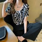 Short-sleeve Zebra Stripe Blouse