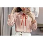 Bow-tie Long-sleeve Striped Blouse