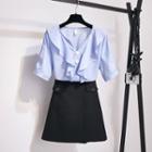 Set: Short-sleeve Ruffled Top + A-line Skirt