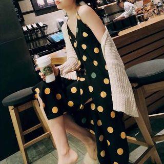 V-neck Dotted Spaghetti Strap Dress