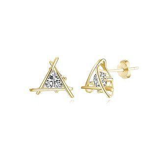 925 Sterling Silver Simple Plated Champagne Gold Geometric Triangular Cubic Zirconia Stud Earrings Champagne - One Size