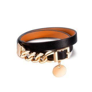 Fashion Simple Plated Rose Gold Geometric Round Leather Bracelet Rose Gold - One Size