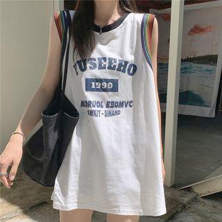 Contrast Trim Lettering Sleeveless Top
