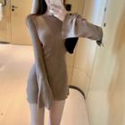 Bell-sleeved Knit Mini Dress Camel - One Size