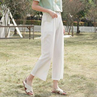 Short-sleeve Lettering T-shirt / Cropped Wide-leg Pants / Set