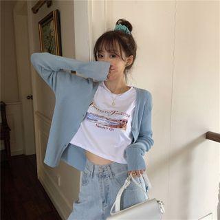 Print Short-sleeve Crop T-shirt / Crop Cardigan