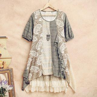 Short-sleeve Panel Asymmetrical Dress