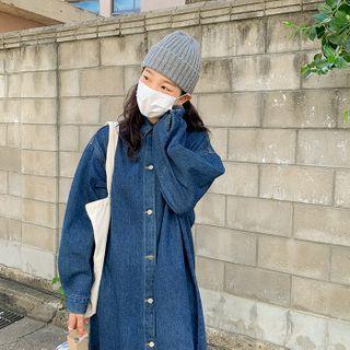 Boxy-fit Long Denim Shirtdress Blue - One Size