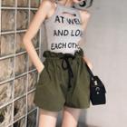 Lettering Cut-out Halter Top / Drawstring Wide-leg Shorts