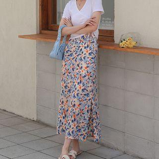 Chiffon Print Slit A-line Skirt