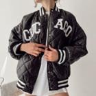 Lettering Button-up Padded Jacket