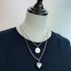 Disc & Heart Pendant Layered Necklace Silver - One Size
