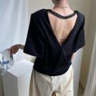 Chain Detail Open Back Short Sleeve Top
