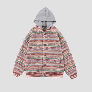 Patterned Hooded Baseball Jacket