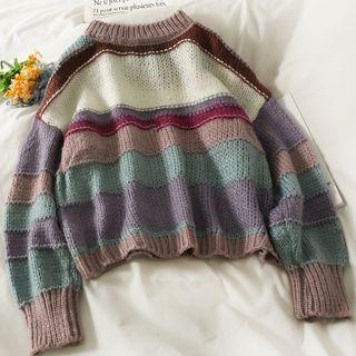 Colorblock Loose-fit Sweater Purple - One Size