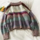 Colorblock Loose-fit Sweater Purple - One Size