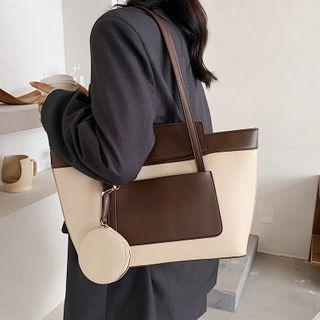 Two-tone Panel Tote Bag With Coin Purse