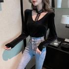 Choker Long-sleeve Velvet Top