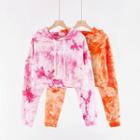 Tie-dyed Lettering Cropped Hooded Sweatshirt