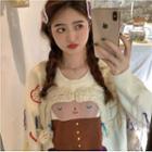 Long-sleeve Cartoon Print Sweater White - One Size