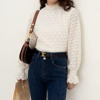 Frilled Collar Lace Top Almond - One Size