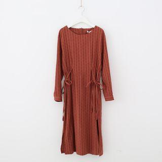 Long-sleeve Striped Midi Shift Dress
