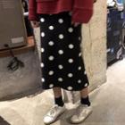 Polka Dot Straight Cut Midi Knit Skirt