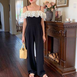 Spaghetti Strap Ruffle Trim Jumpsuit